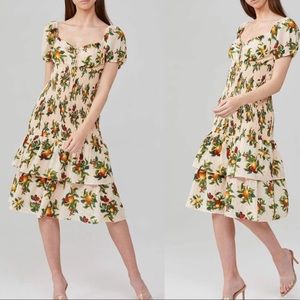 Chic Floral Midi Dress with Puff Sleeves